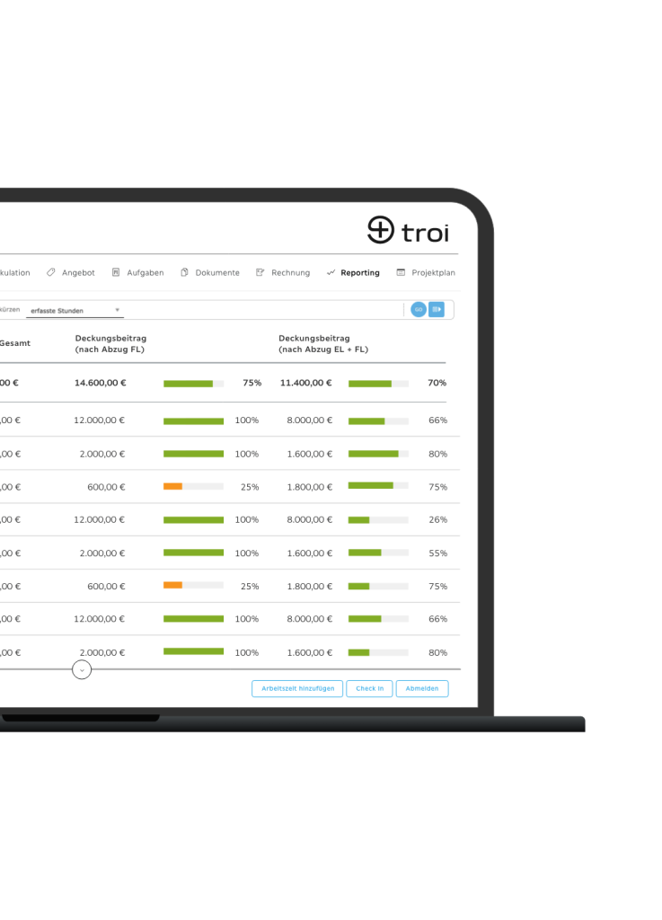 Troi - Projektliste Reporting (Deckungsbetrag)