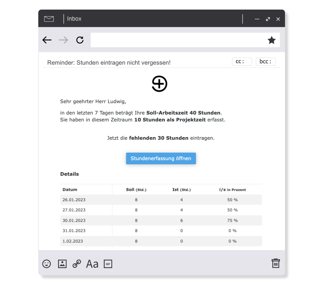 Mail-Reminder Stundenerfassung