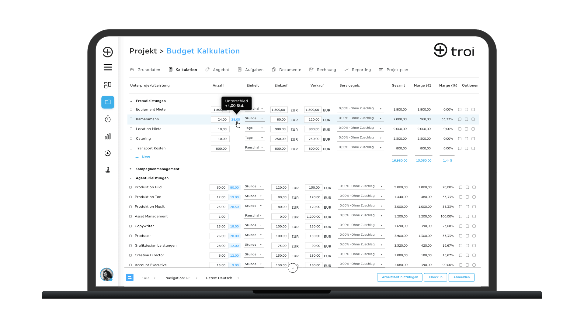 Projektliste (Projekt-Kalkulation mit K.I. Insights)