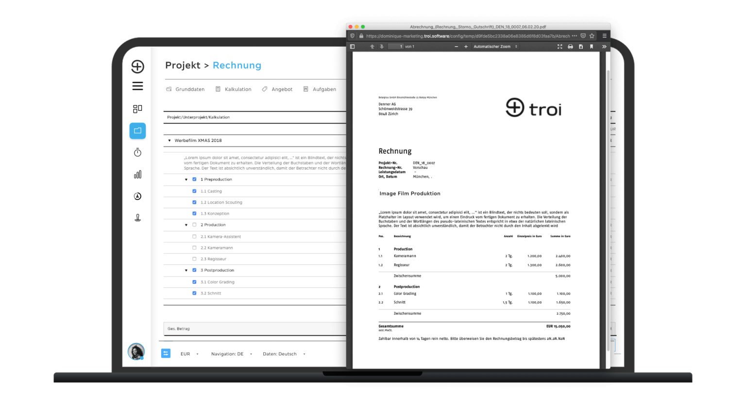 Troi Projektliste-Rechnung