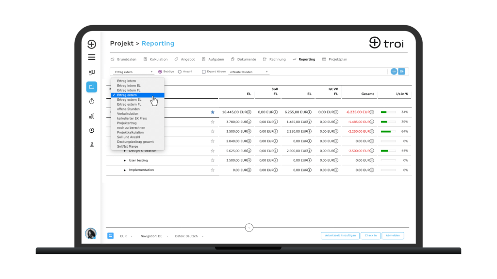 Projekt-Reporting - Ertrag extern