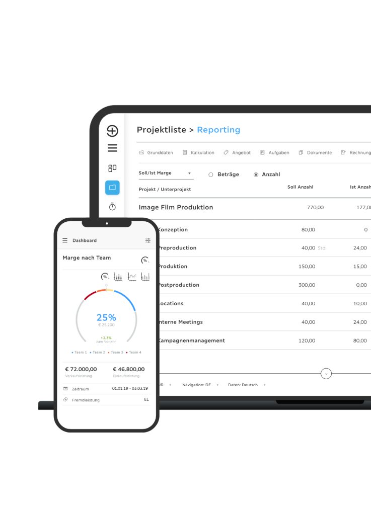 Projekt-Reporting Soll/Ist Marge Mobile
