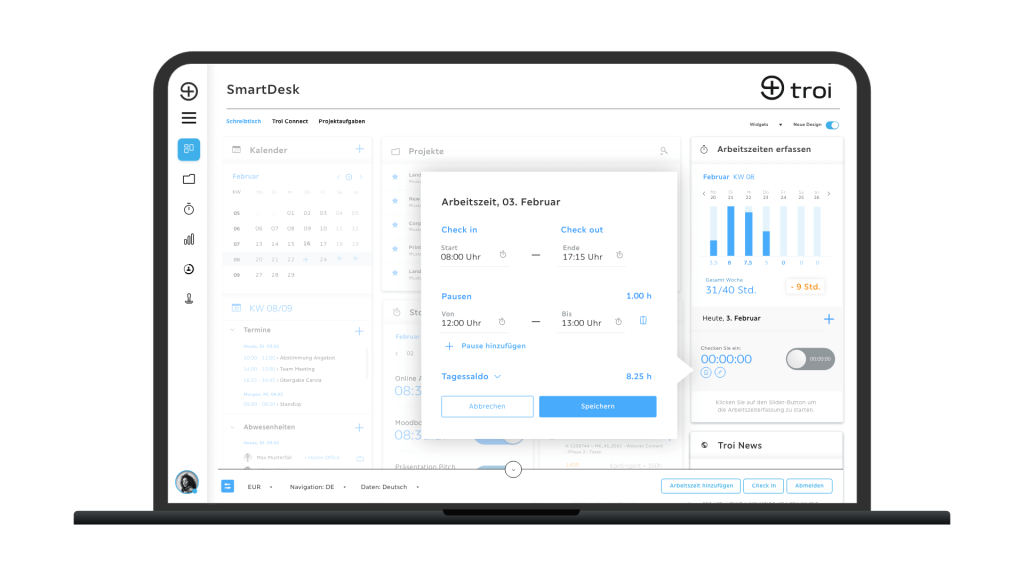 Troi Dashboard Arbeitszeiterfassung