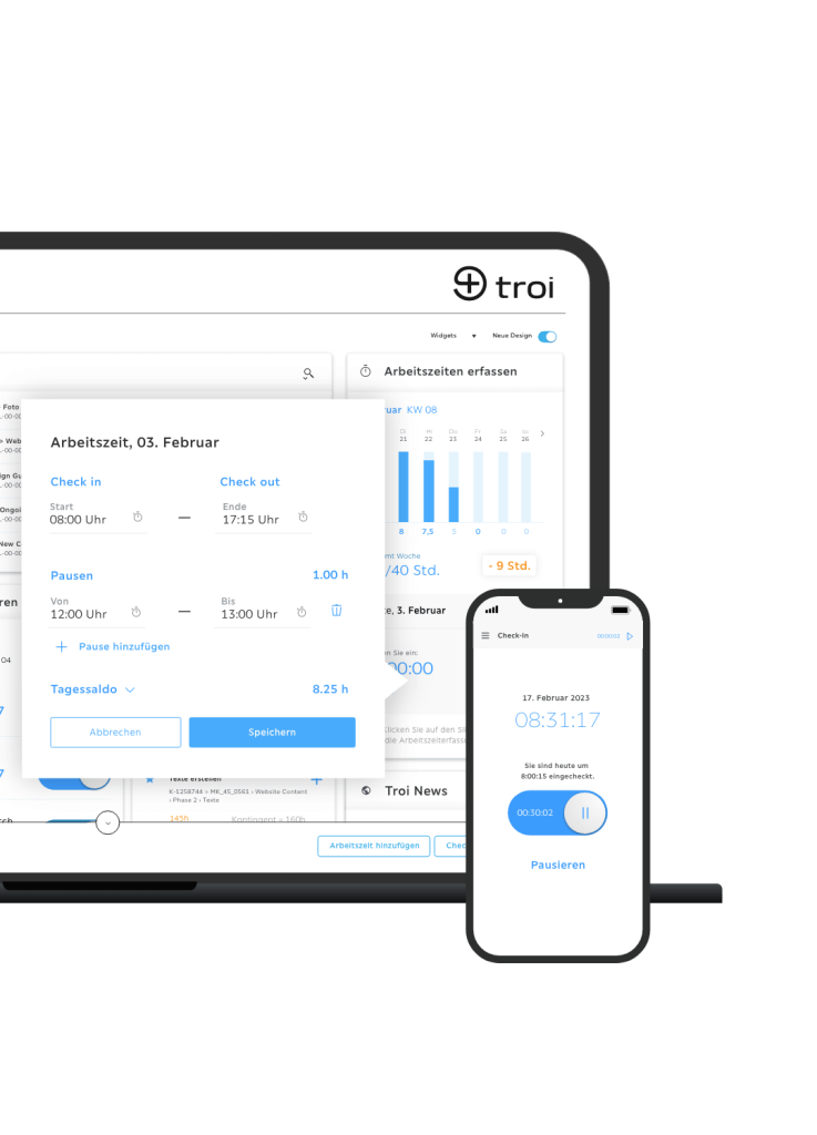 Troi Dashboard Desktop / Mobile Arbeitszeiterfassung