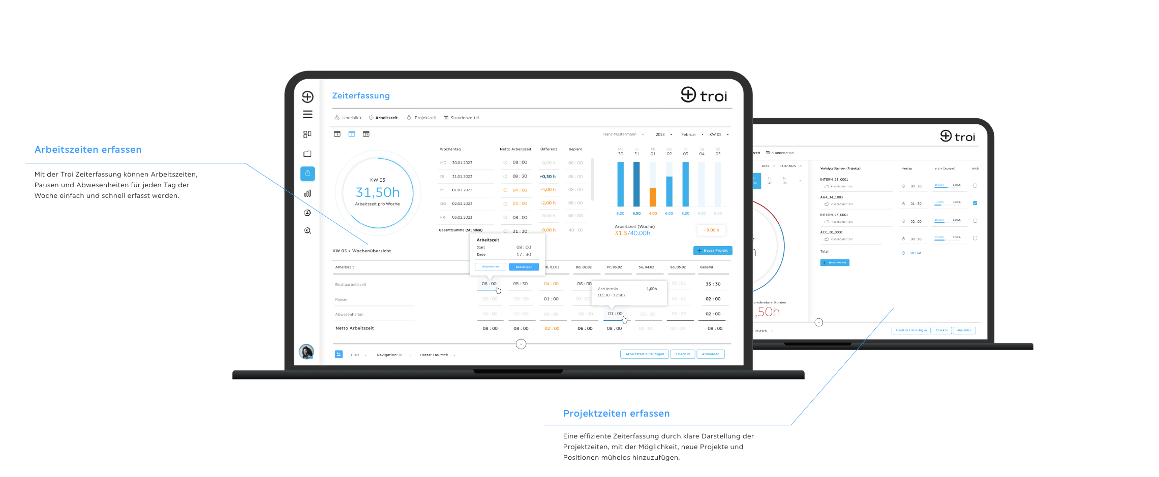 Timerecording–Projekt- und Arbeitszeit