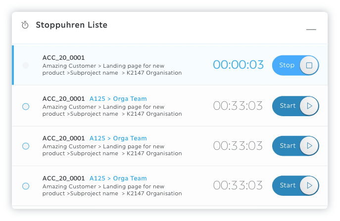 Stoppuhren-Liste
